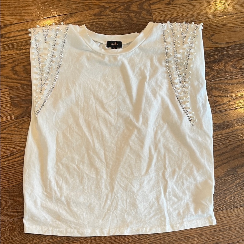 Twelve S White Embellished Muscle Tee